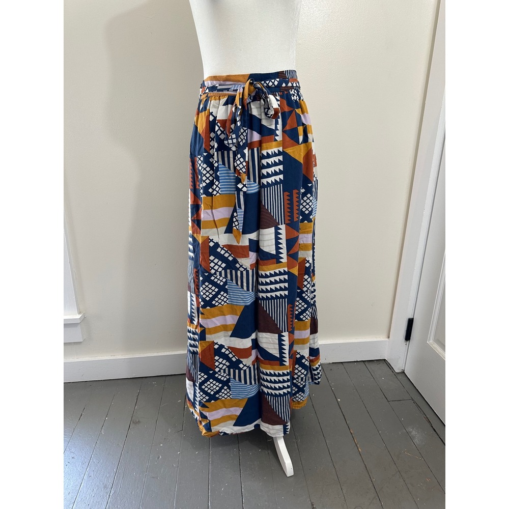 Porridge Clothing Geometric Print Maxi Skirt Blue Yellow Boho Small